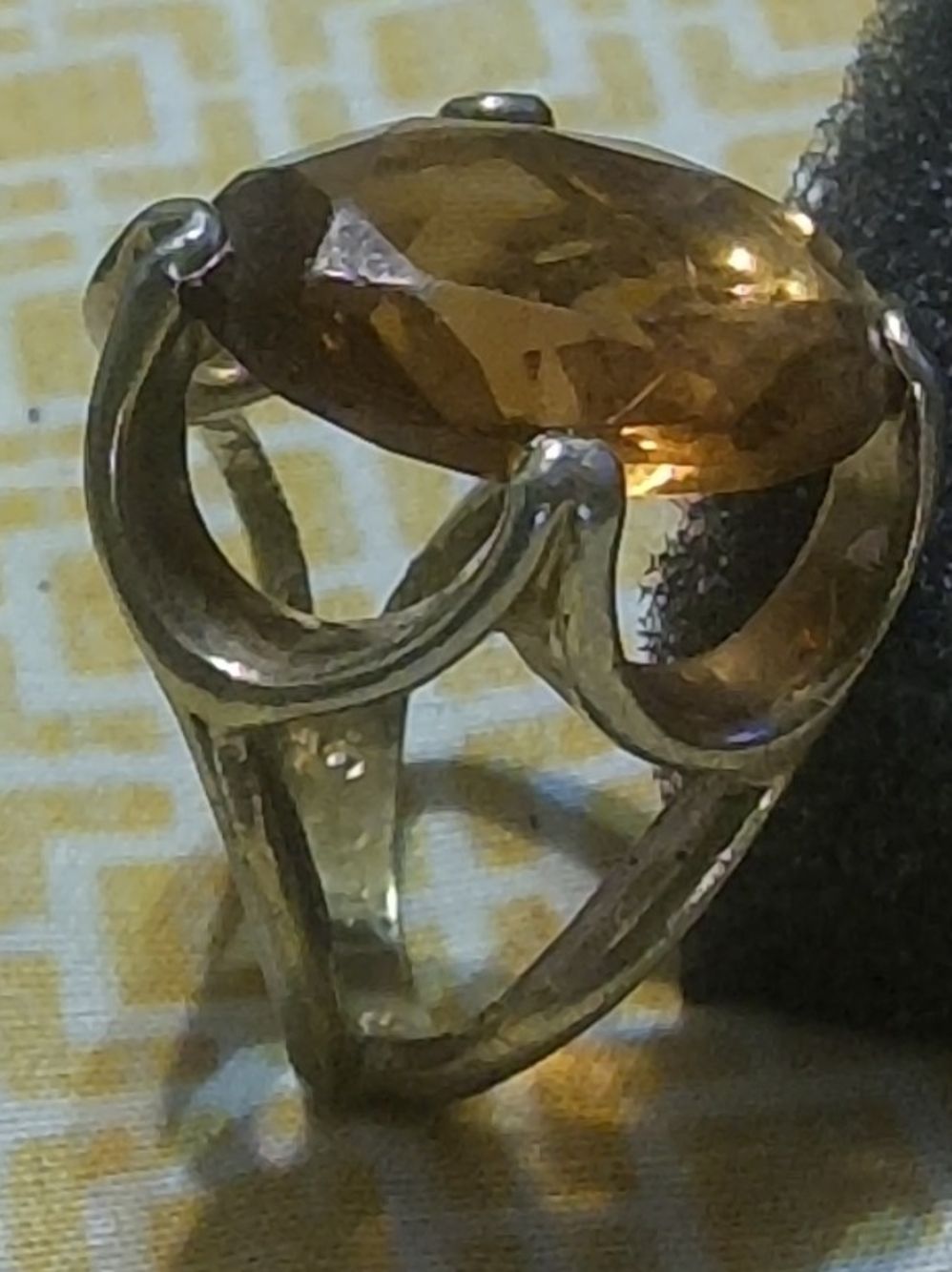 Elegant Silver Ring with Amber-Brown Marquise Stone